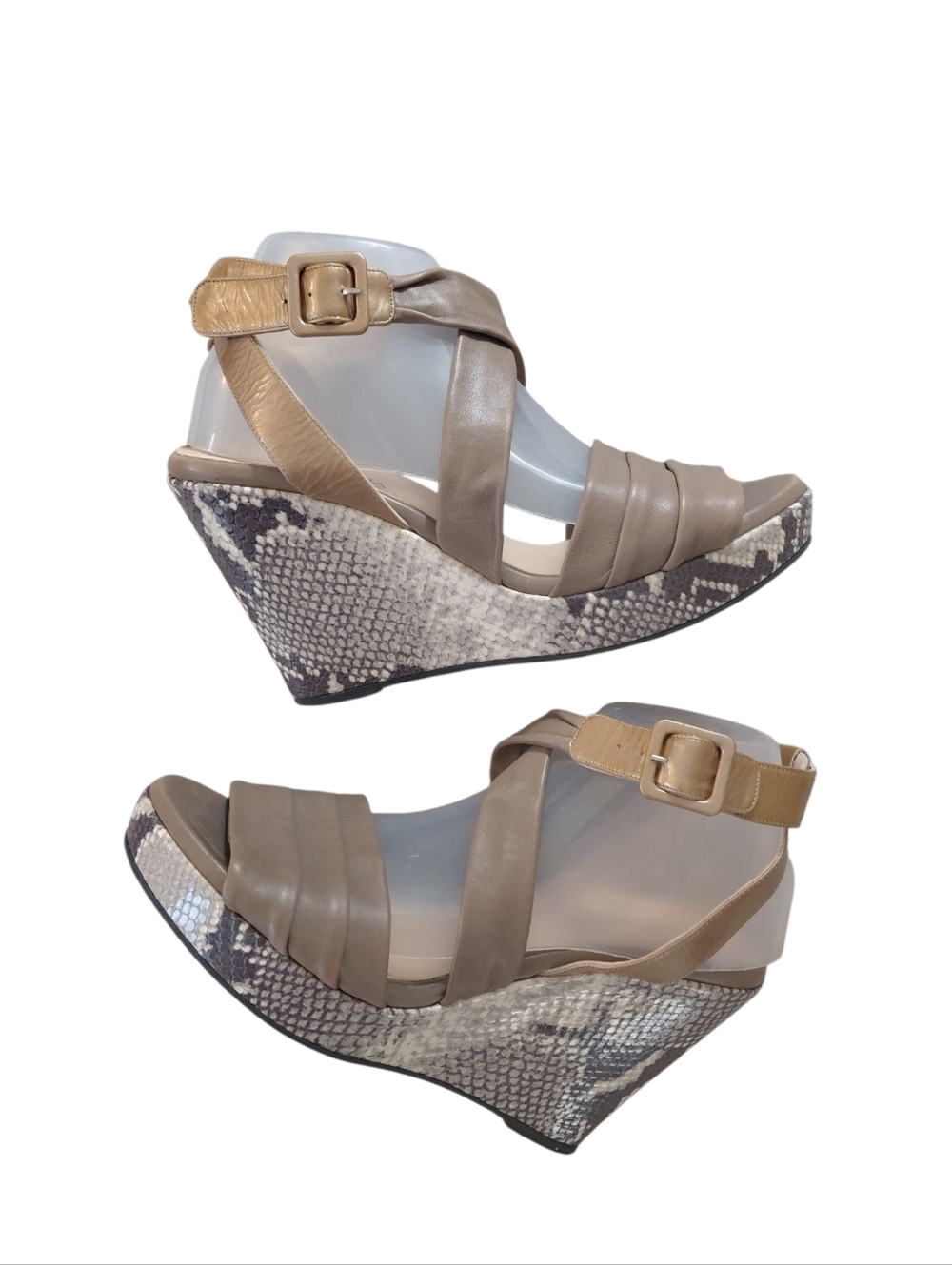 Aquatalia Taupe Snake Skin Crisscross Ankle Strap Sandals Size 11